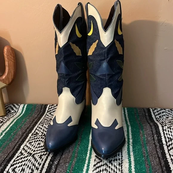 VINTAGE NEW OLD STOCK! ACME denim leather western boots women’s  8 - Picture 3 of 15